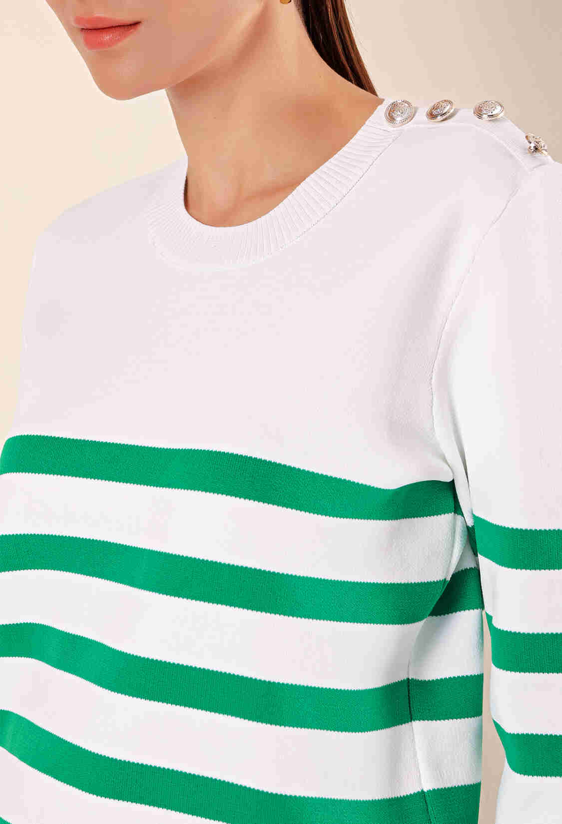 Button Detail Striped Sweater - C.green - Brand: Bigdart - Women & Kids, Baby Clothes Wholesale - TheBS Women