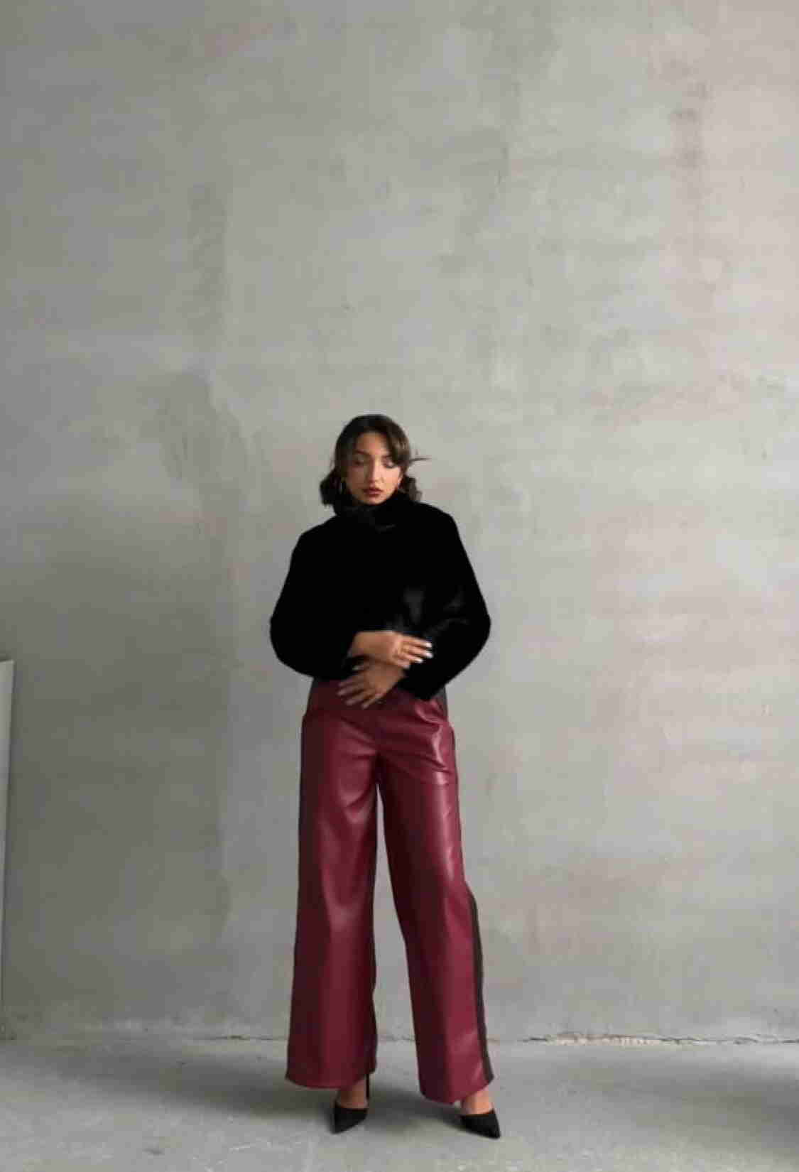 Claret RedLeather Trousers - Brand: Topshow - Women & Kids, Baby Clothes Wholesale - TheBS Women