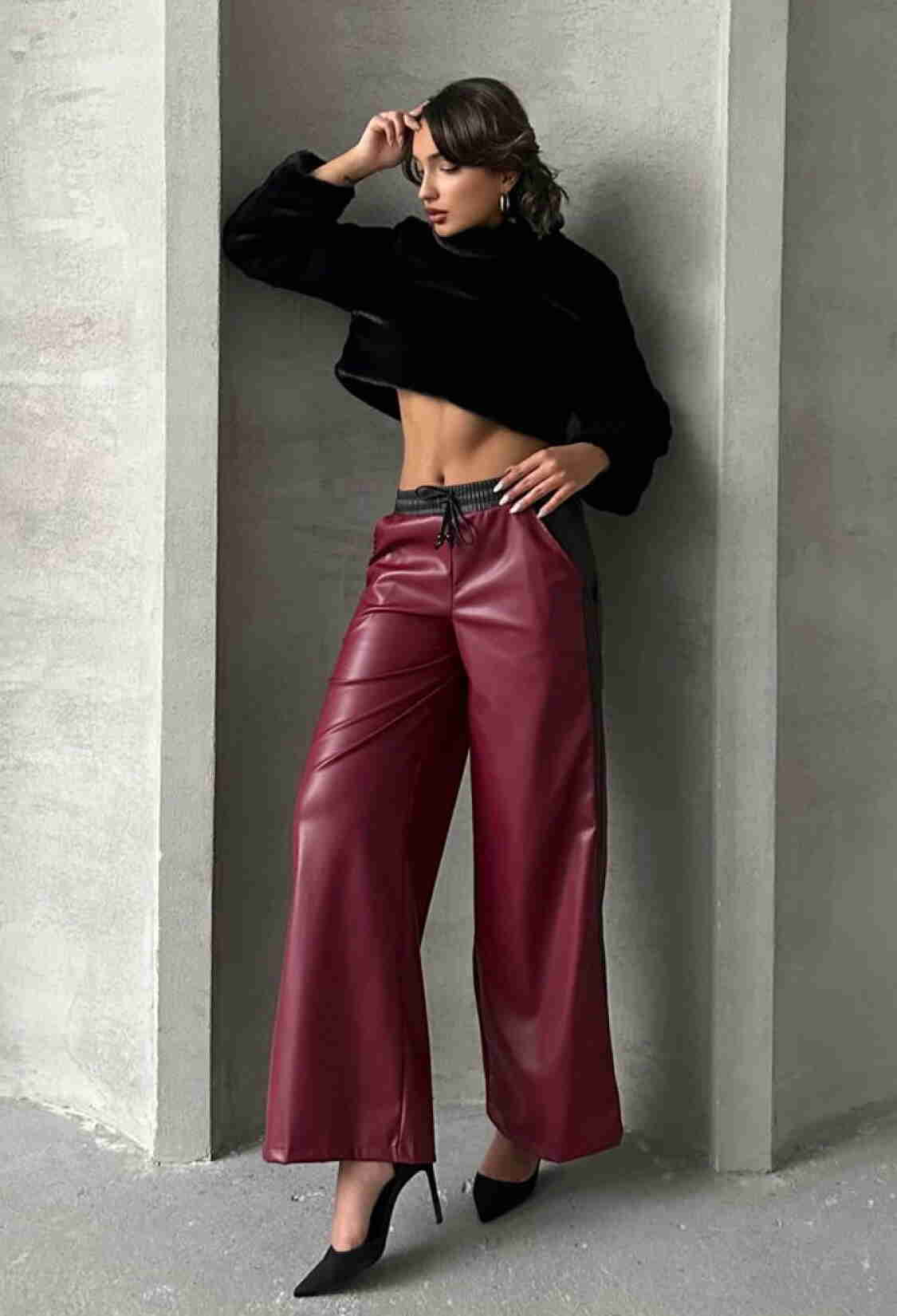 Claret RedLeather Trousers - Brand: Topshow - Women & Kids, Baby Clothes Wholesale - TheBS Women