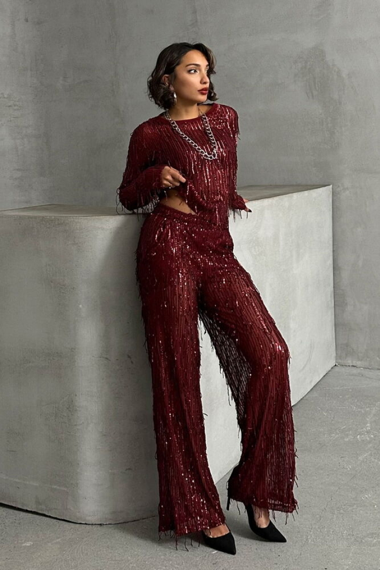 Burgundy Sequined Tulle Trousers - Brand: Topshow - Women & Kids, Baby Clothes Wholesale - TheBS Women
