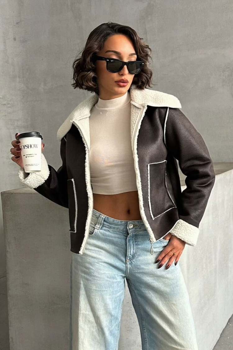 Cream F1856 Suede Plush Coat - Brand: Topshow - Women & Kids, Baby Clothes Wholesale - TheBS Women