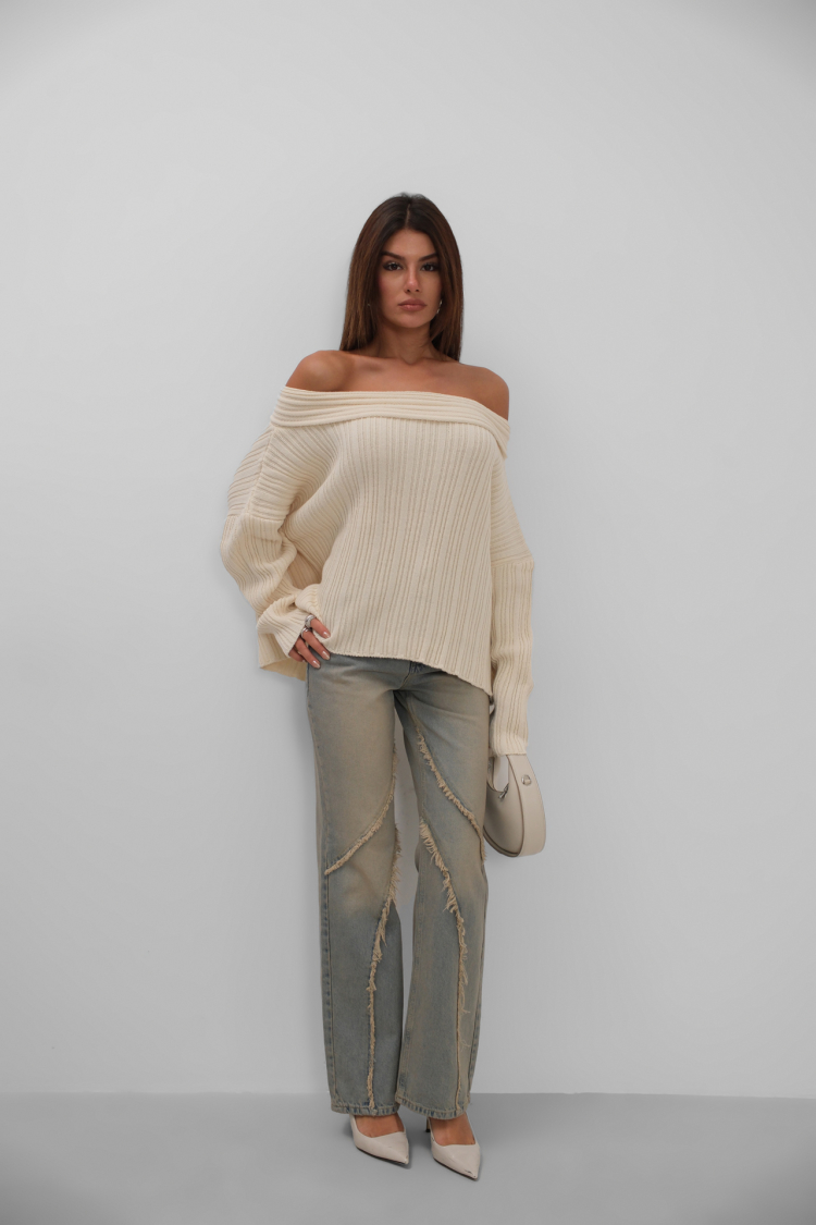 Boat Neck Ribbed Knit Sweater - Brand: Black Fashion - Women & Kids, Baby Clothes Wholesale - TheBS Women