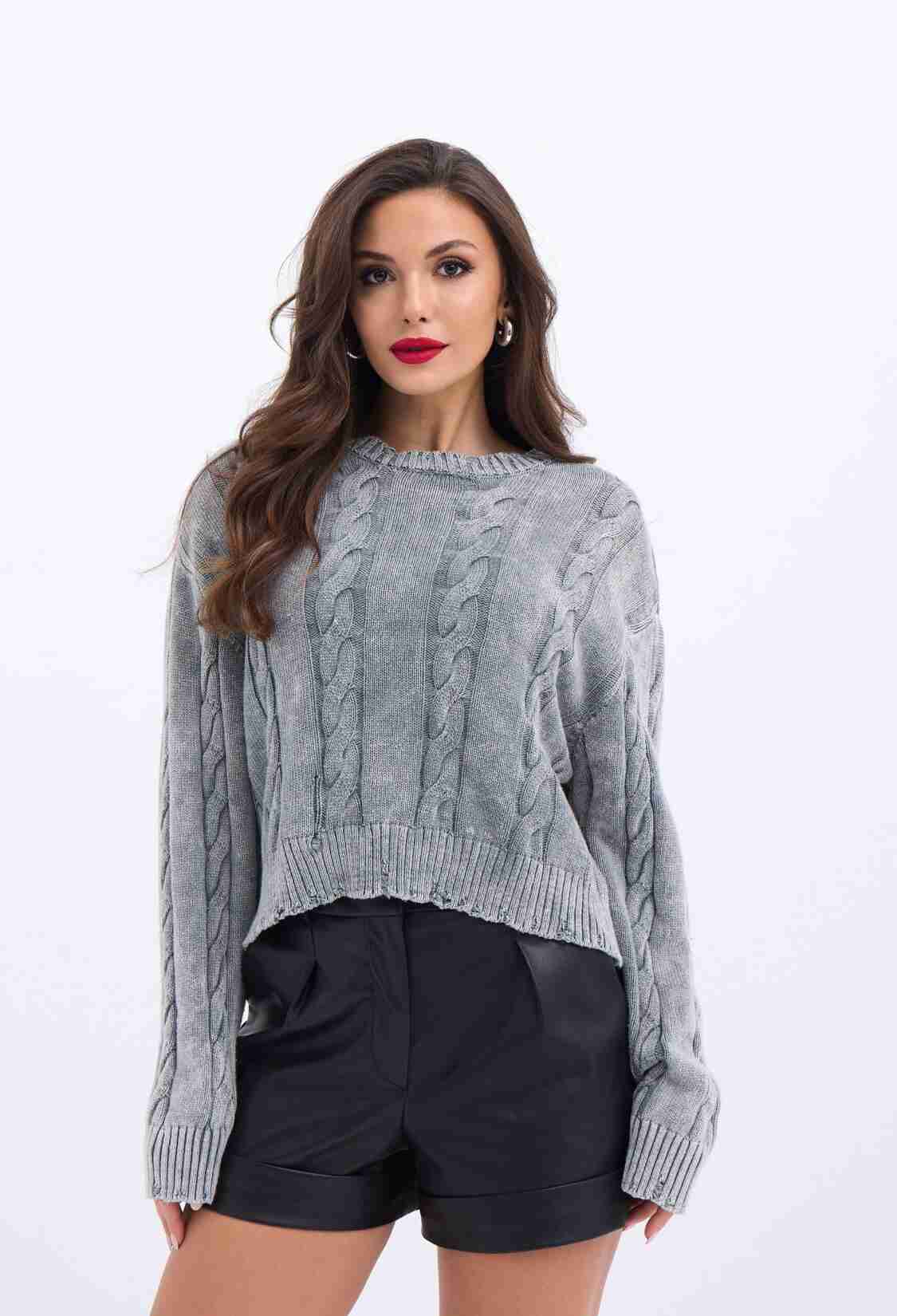 Knitwear Hair Knit Sweater - Gray - Brand: Fame - Women & Kids, Baby Clothes Wholesale - TheBS Women