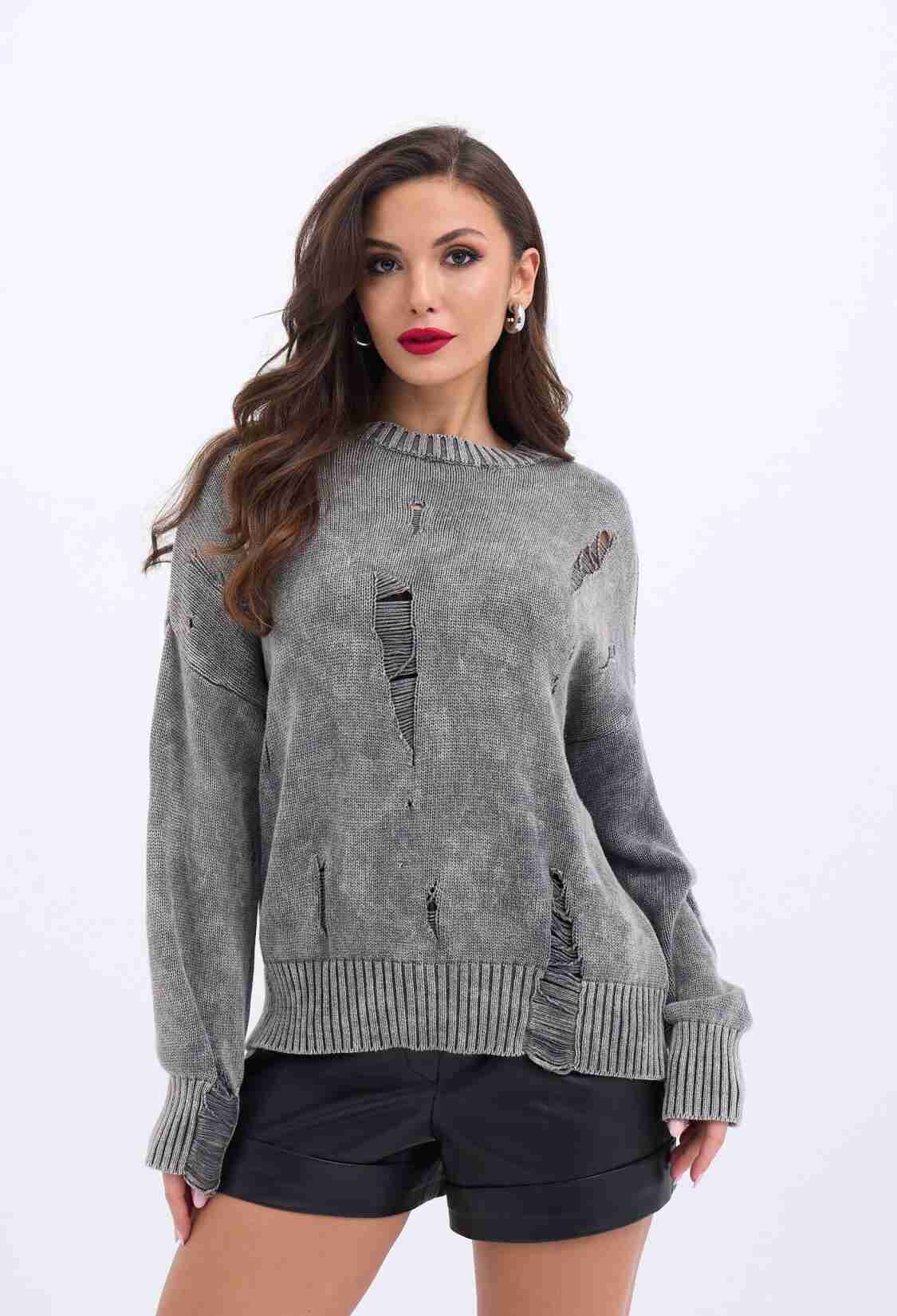 Knitwear Ripped Casual Sweater - Brand: Fame - Women & Kids, Baby Clothes Wholesale - TheBS Women