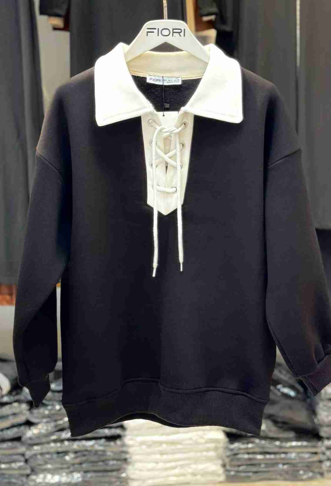 Polo Collar Sweatshirt With Lace Detail And Raised Inside - Brand: Fiori - Women & Kids, Baby Clothes Wholesale - TheBS Women