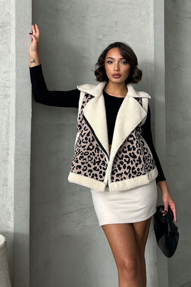 StoneLeopard Pattern Plush Wholesale Vest - Brand: Topshow - Women & Kids, Baby Clothes Wholesale - TheBS Women
