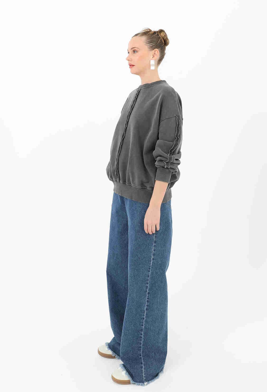 Distressed Sweatshirt With Stitching Details - Anthracite - Brand: SOUL - Women & Kids, Baby Clothes Wholesale - TheBS Women