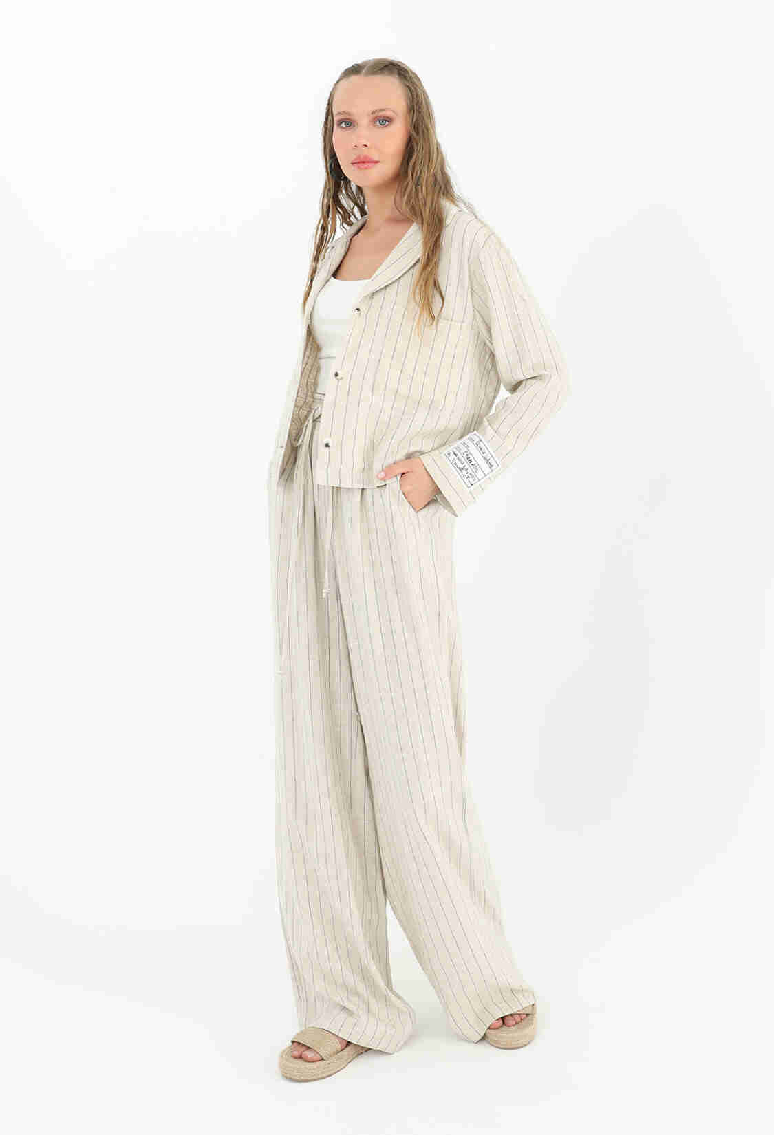 Striped Short Pocket Shirt - Beige - Brand: SOUL - Women & Kids, Baby Clothes Wholesale - TheBS Women
