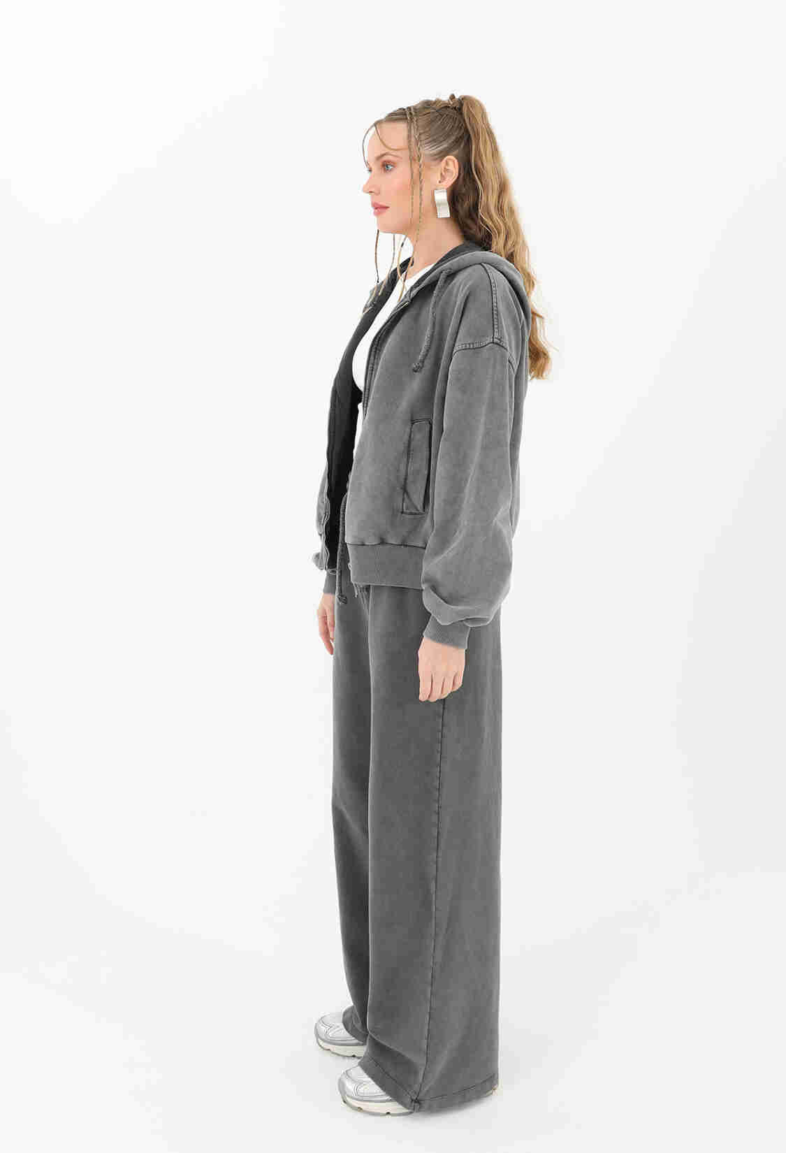 Elastic Waist Wide Leg Distressed Trousers - Anthracite - Brand: SOUL - Women & Kids, Baby Clothes Wholesale - TheBS Women