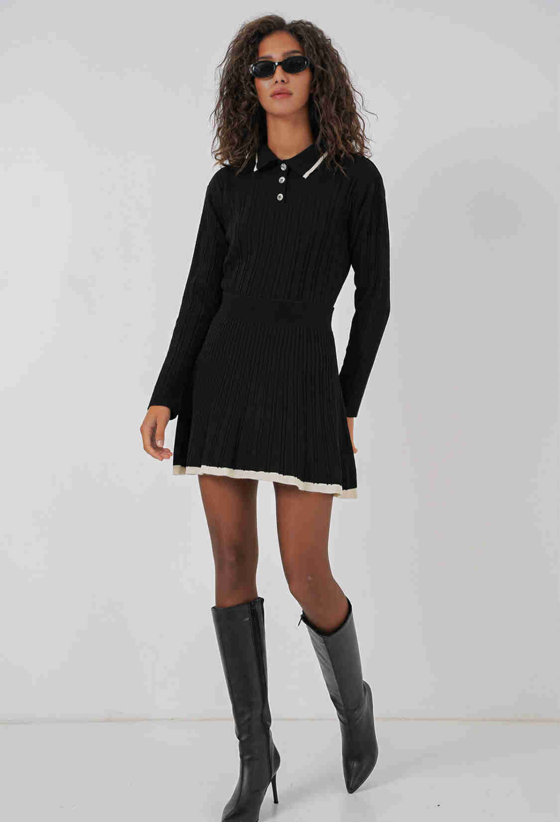 Women's Polo Neck Sweater Skirt Knitwear Two Piece Set - Brand: Bigdart - Women & Kids, Baby Clothes Wholesale - TheBS Women