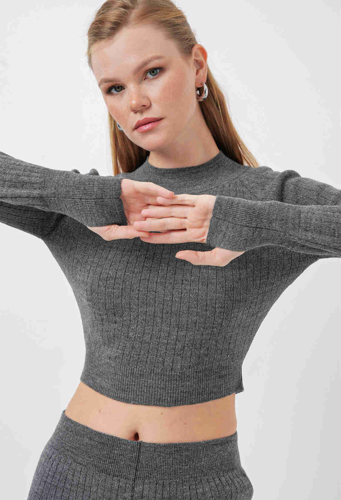 Women's Crop Sweater Trousers Knitwear Bottom Top Set - Smoke - Brand: Bigdart - Women & Kids, Baby Clothes Wholesale - TheBS Women