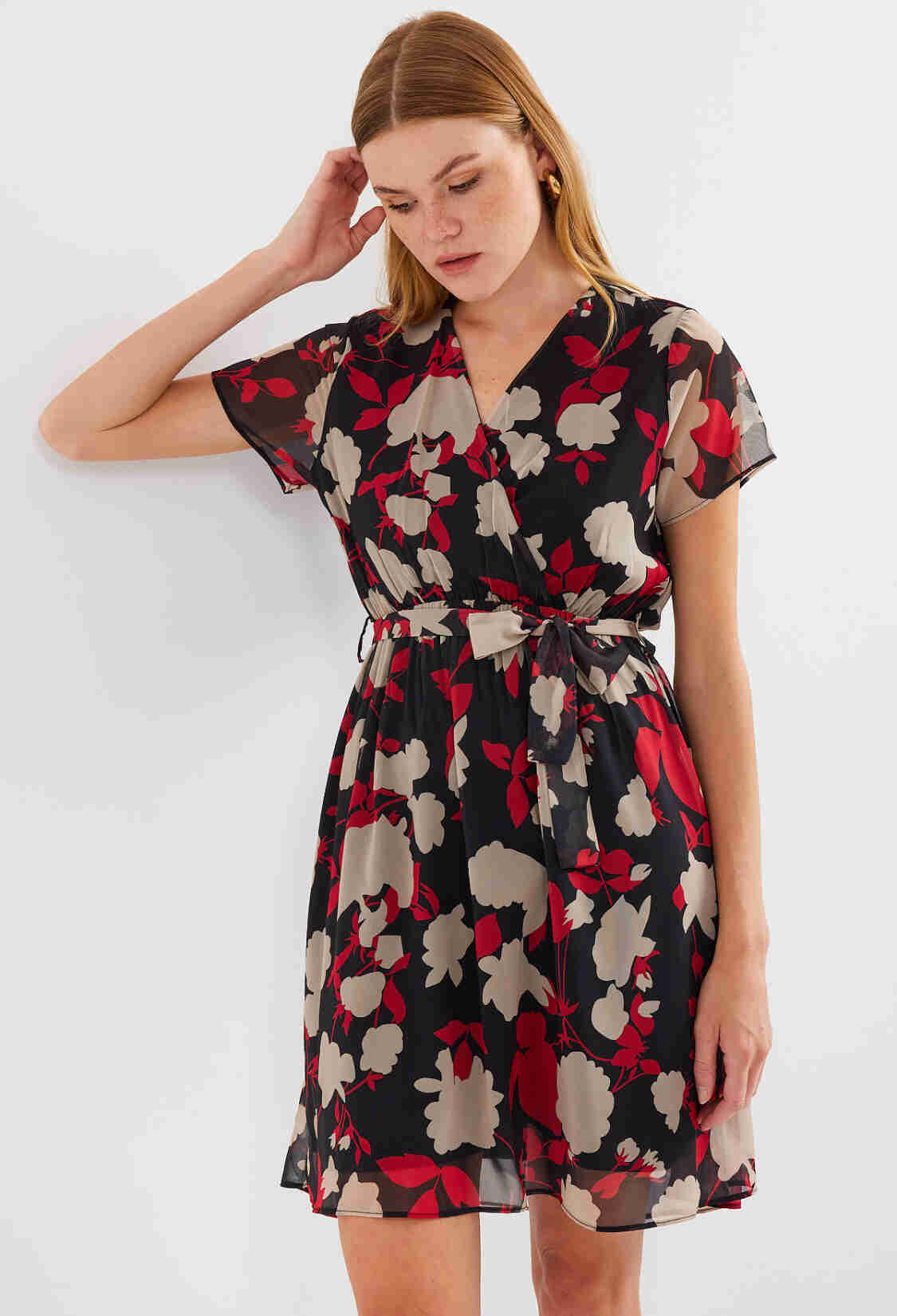 Short Sleeve Patterned Chiffon Dress - Brand: Bigdart - Women & Kids, Baby Clothes Wholesale - TheBS Women