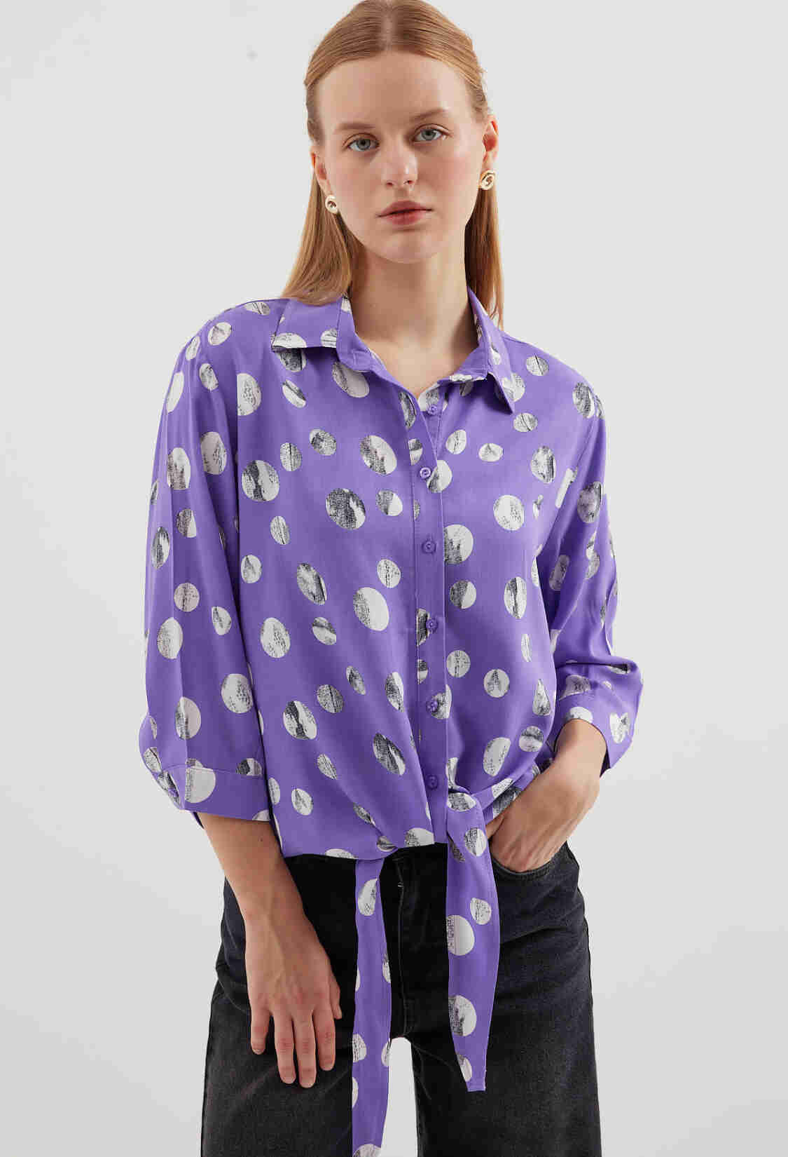Tie Front Patterned Shirt - Brand: Bigdart - Women & Kids, Baby Clothes Wholesale - TheBS Women