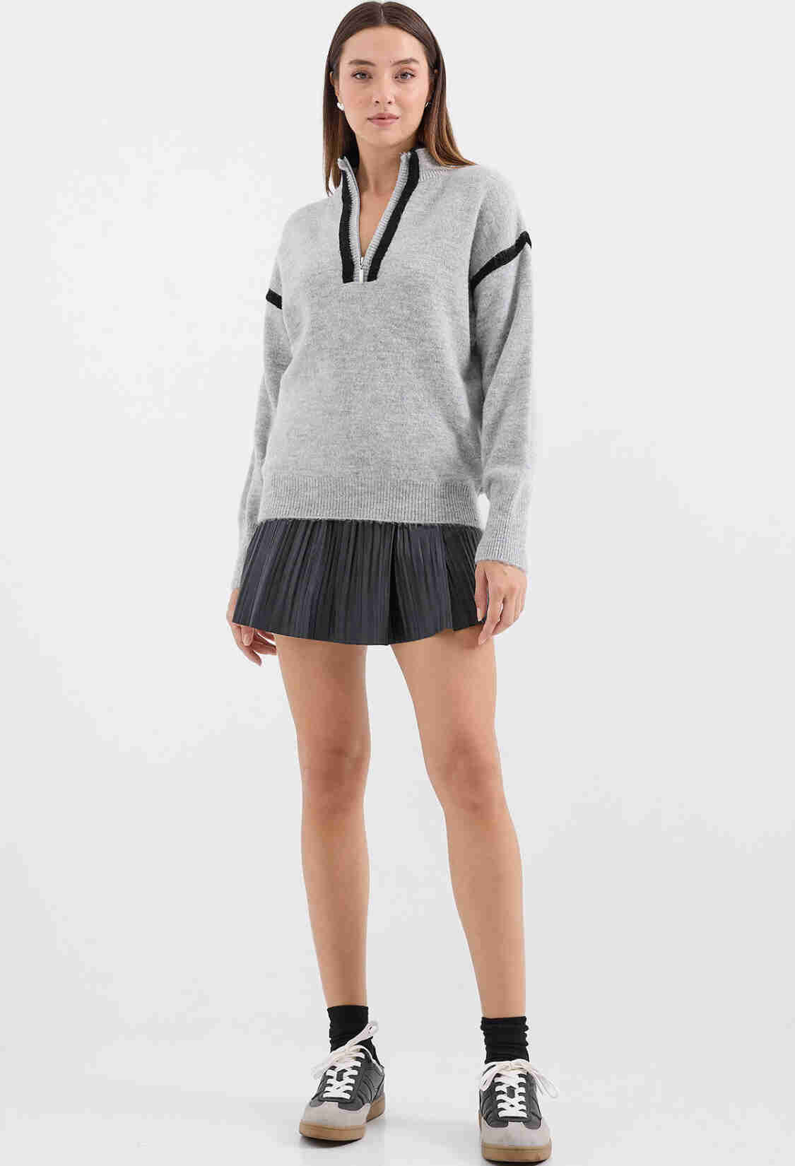 Zippered Oversize Sweater - Gray - Brand: Bigdart - Women & Kids, Baby Clothes Wholesale - TheBS Women