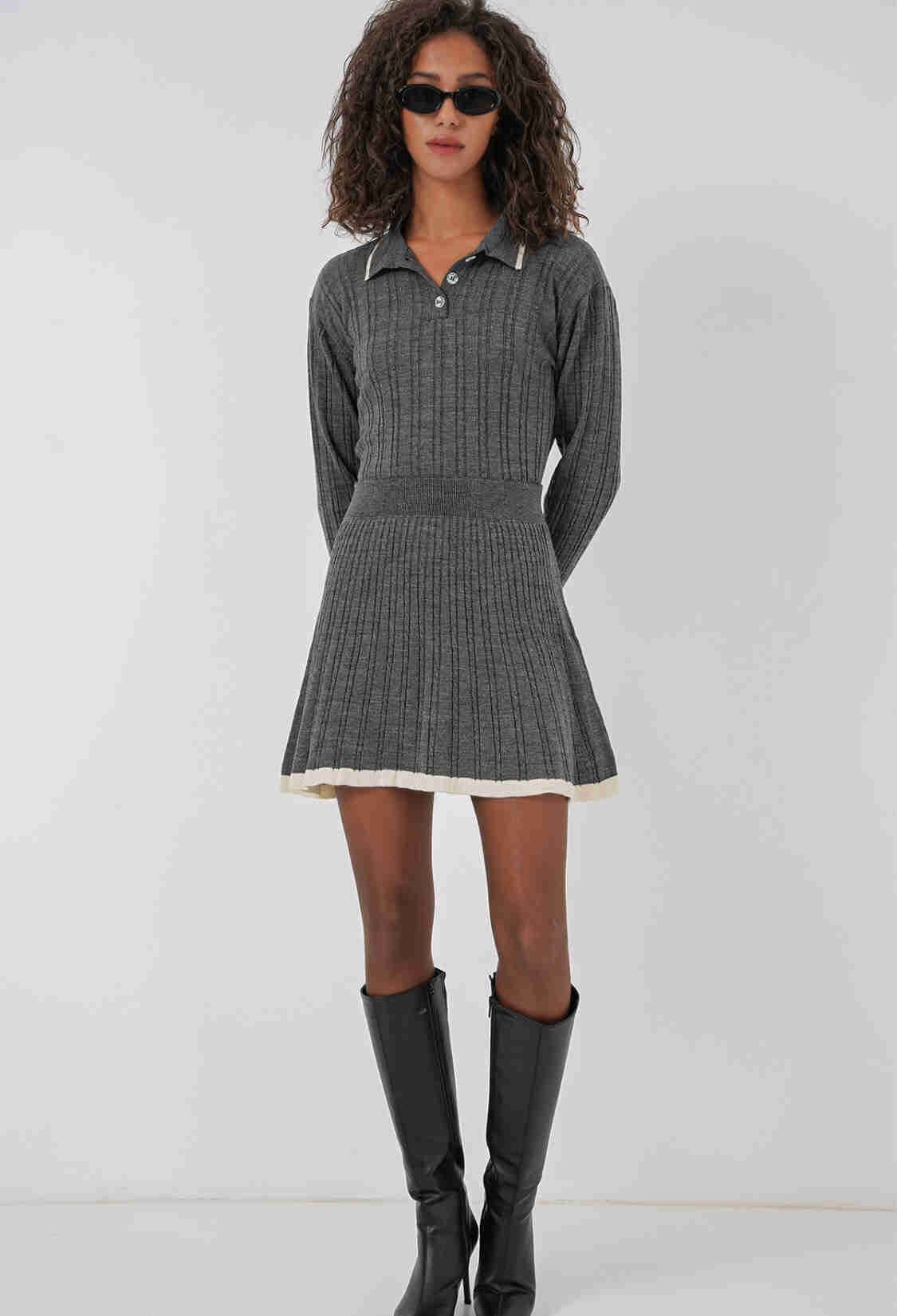 Women's Polo Neck Sweater Skirt Knitwear Two Piece Set - Brand: Bigdart - Women & Kids, Baby Clothes Wholesale - TheBS Women
