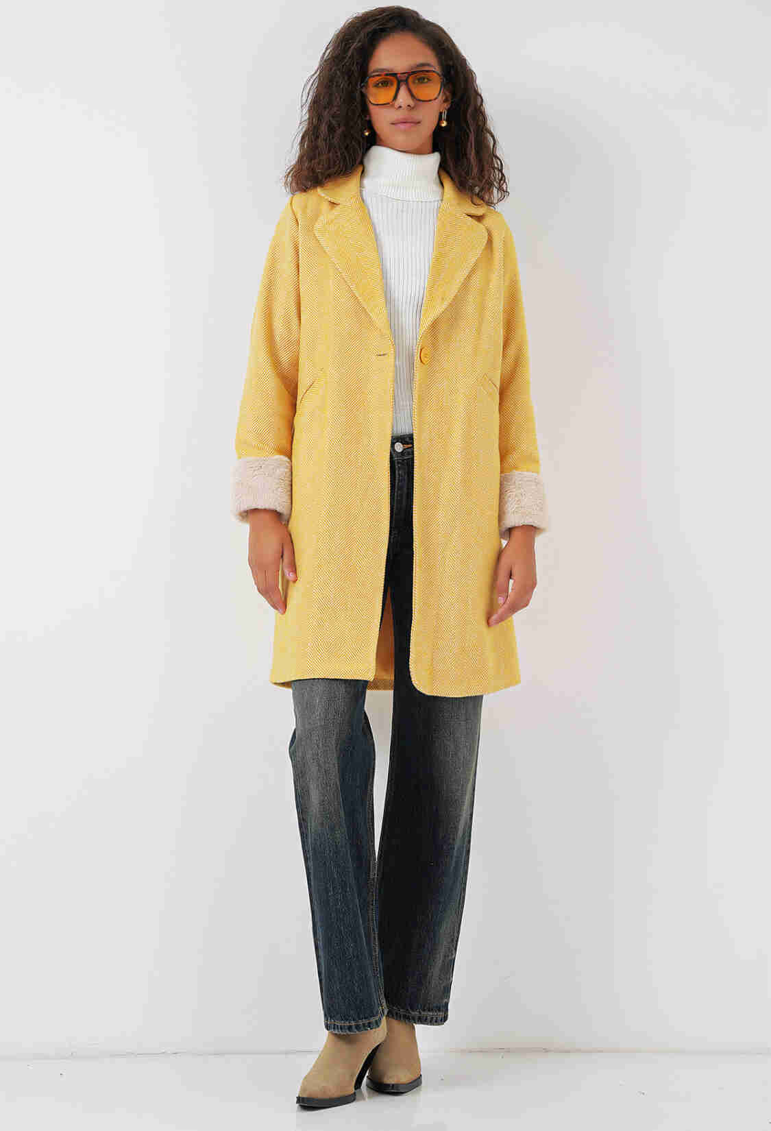 Herringbone Cashmere Coat - B.yellow - Brand: Bigdart - Women & Kids, Baby Clothes Wholesale - TheBS Women