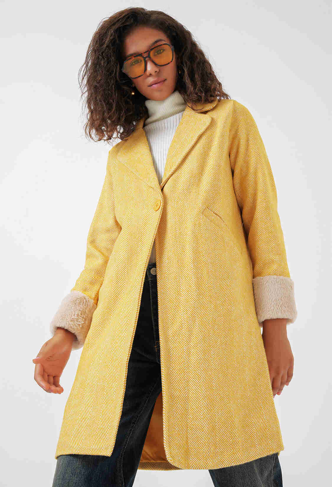 Herringbone Cashmere Coat - B.yellow - Brand: Bigdart - Women & Kids, Baby Clothes Wholesale - TheBS Women