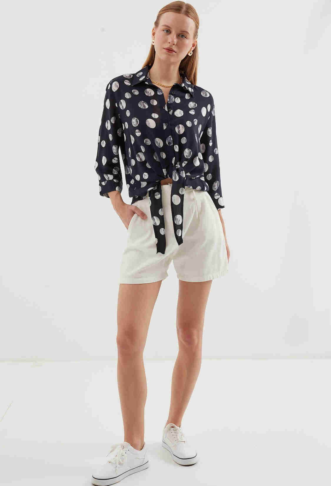 Tie Front Patterned Shirt - Brand: Bigdart - Women & Kids, Baby Clothes Wholesale - TheBS Women
