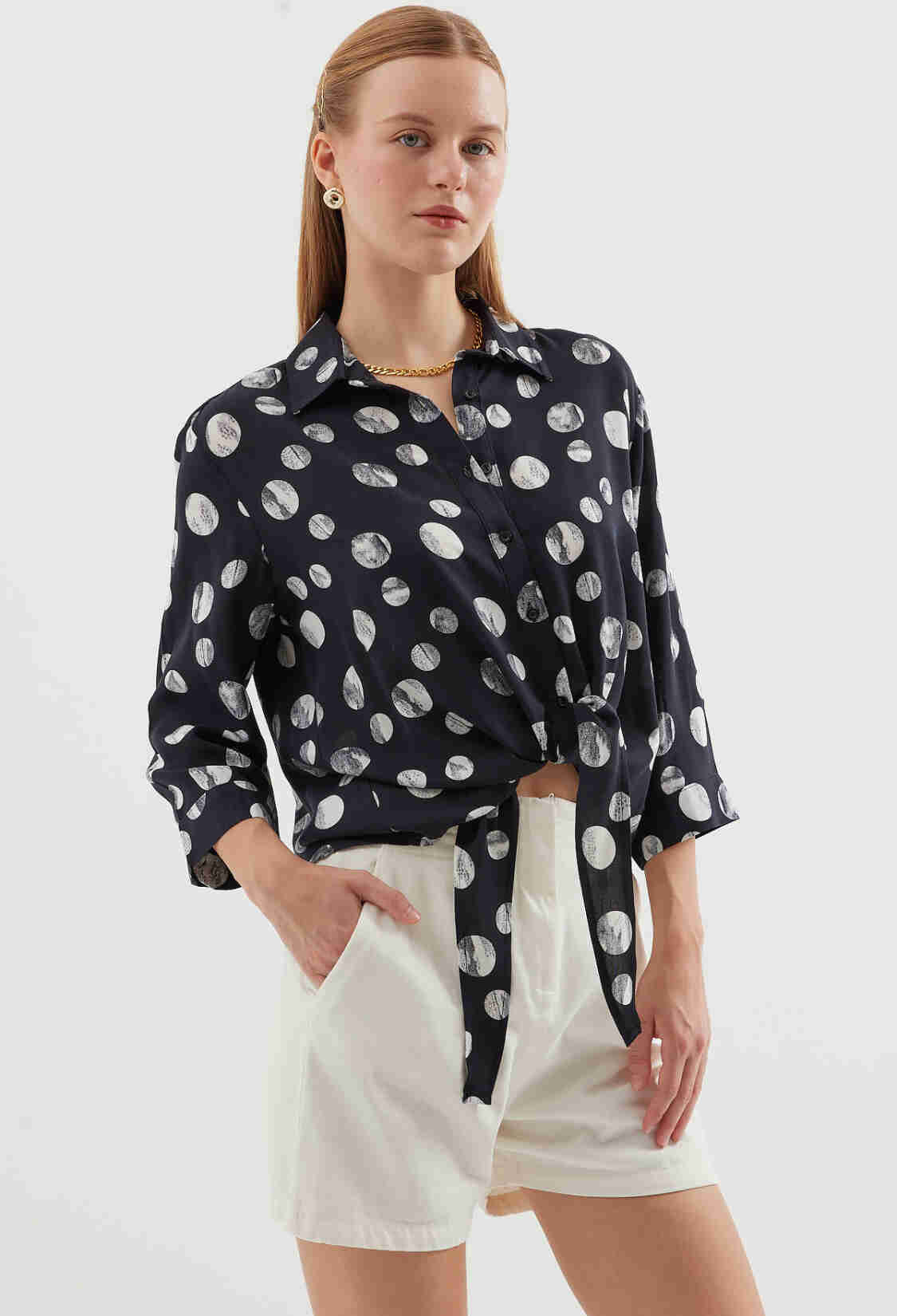 Tie Front Patterned Shirt - Brand: Bigdart - Women & Kids, Baby Clothes Wholesale - TheBS Women