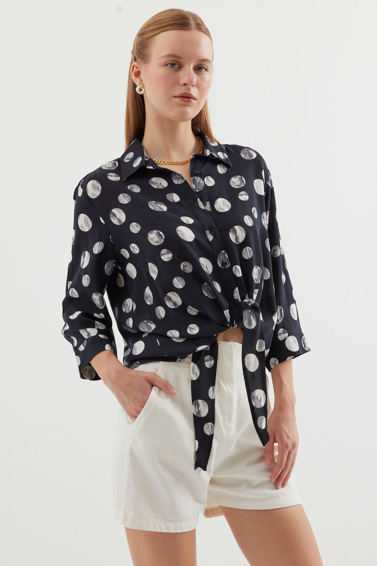 Tie Front Patterned Shirt - Brand: Bigdart - Women & Kids, Baby Clothes Wholesale - TheBS Women