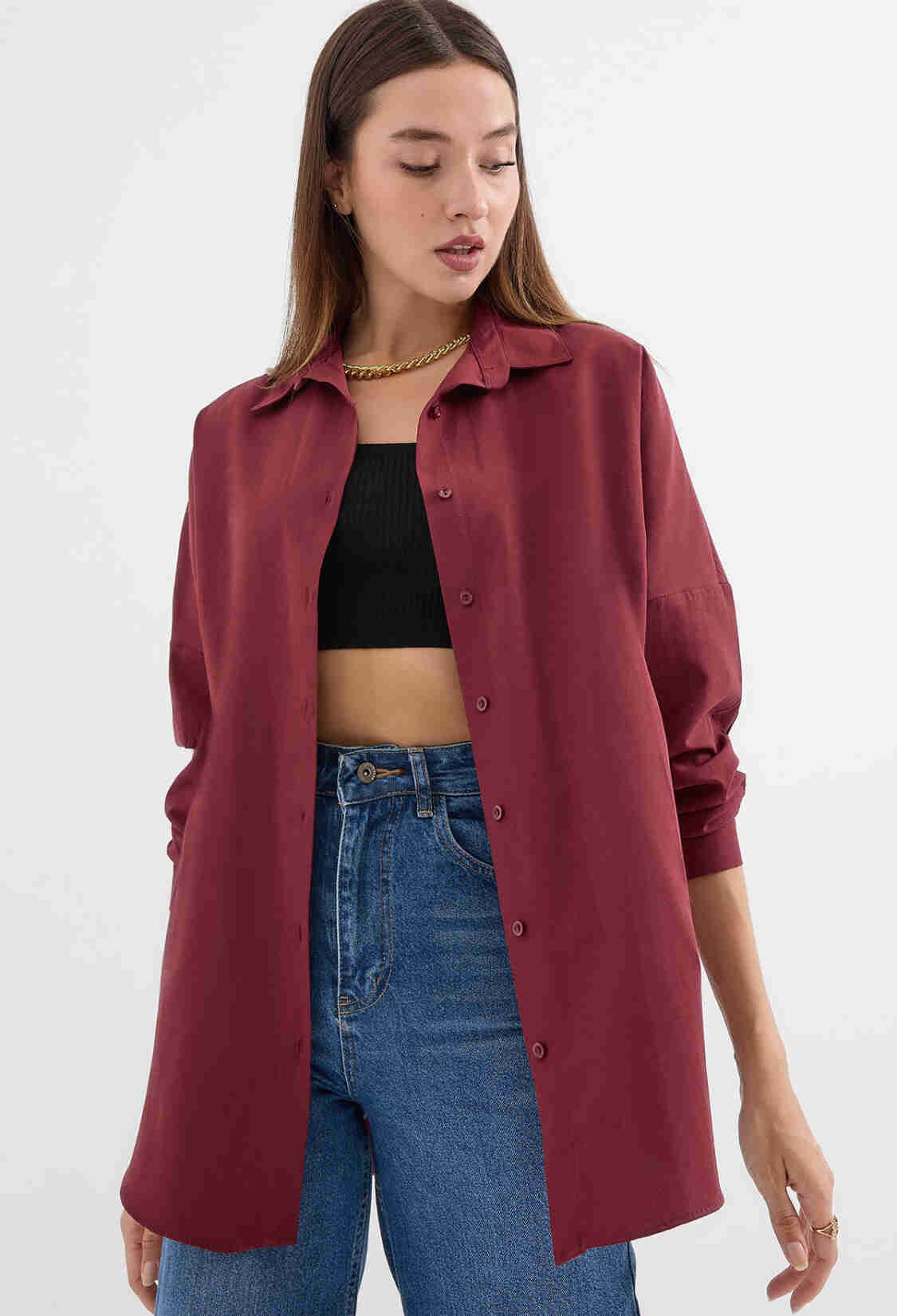 Oversize Long Basic Shirt - Plum - Brand: Bigdart - Women & Kids, Baby Clothes Wholesale - TheBS Women