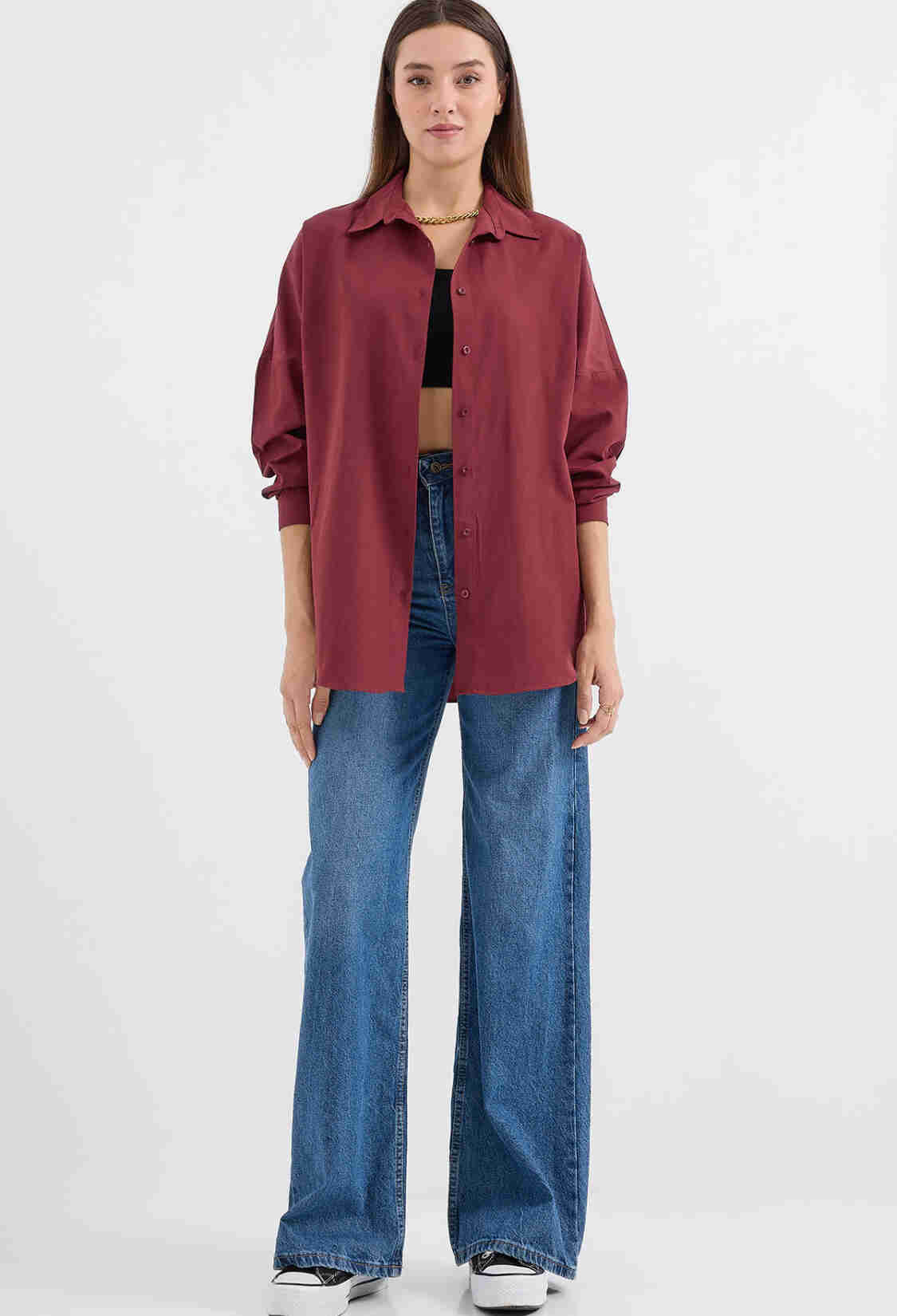 Oversize Long Basic Shirt - Plum - Brand: Bigdart - Women & Kids, Baby Clothes Wholesale - TheBS Women