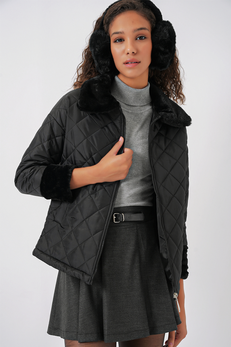 Plush Detailed Quilted Coat - Brand: Bigdart - Women & Kids, Baby Clothes Wholesale - TheBS Women