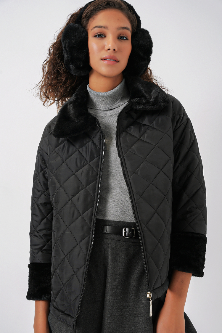 Plush Detailed Quilted Coat - Brand: Bigdart - Women & Kids, Baby Clothes Wholesale - TheBS Women