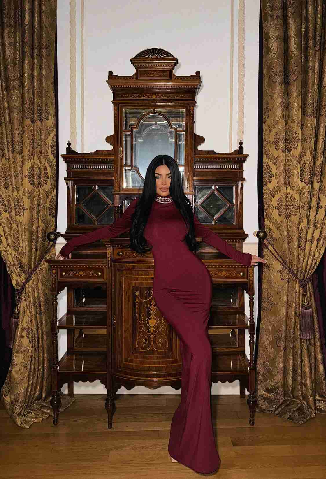 Long Sleeve Dress -Maroon - Brand: EYYO ATELIER - Women & Kids, Baby Clothes Wholesale - TheBS Women