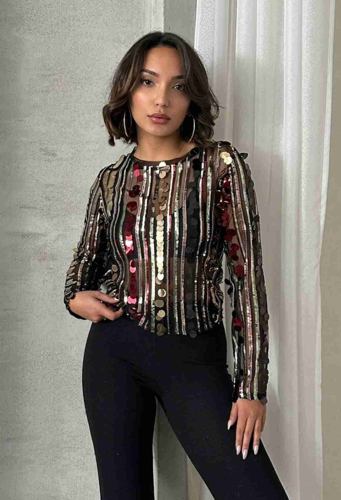 Sequin Evening Blouse - Multicolored - Brand: Topshow - Women & Kids, Baby Clothes Wholesale - TheBS Women