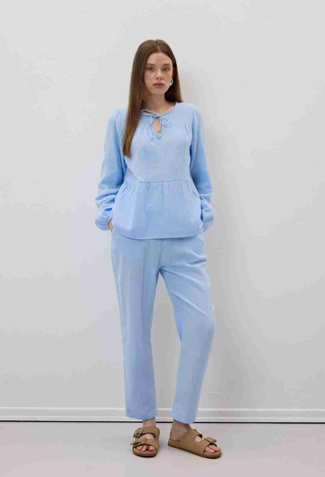 Mueslin Salaş Elastic Waist Women's Pants - Brand: Levure - Women & Kids, Baby Clothes Wholesale - TheBS Women