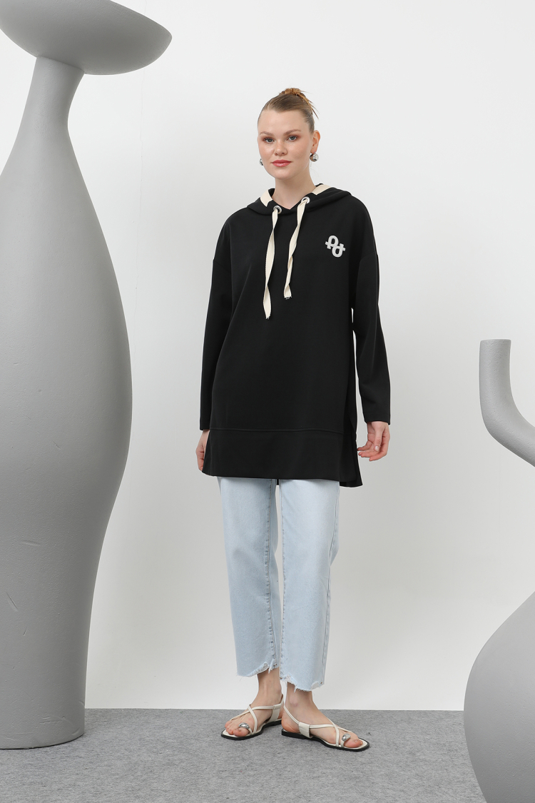Women's Embroidery Detailed Herringbone Hooded Tunic - Brand: Puane - Women & Kids, Baby Clothes Wholesale - TheBS Women