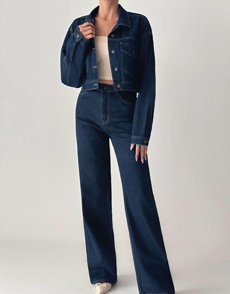 Wide Leg Rinse Jeans - Navy - Brand: LACARINO - Women & Kids, Baby Clothes Wholesale - TheBS Women