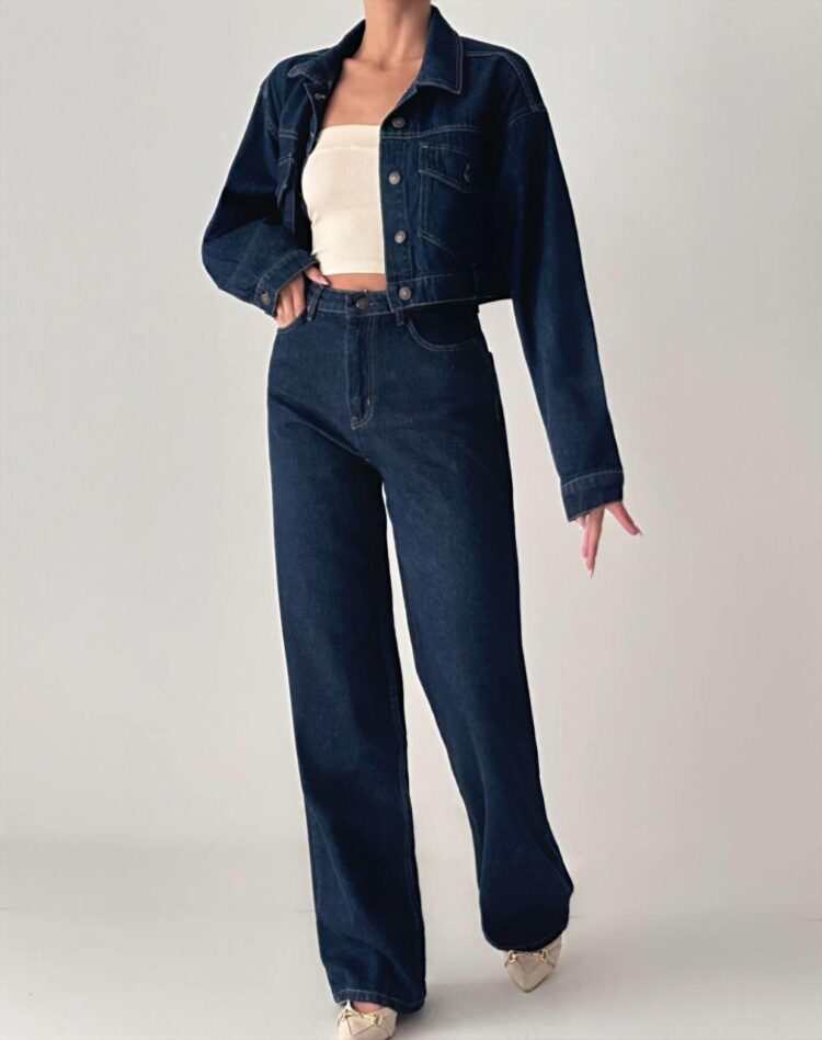 Wide Leg Rinse Jeans - Navy - Brand: LACARINO - Women & Kids, Baby Clothes Wholesale - TheBS Women