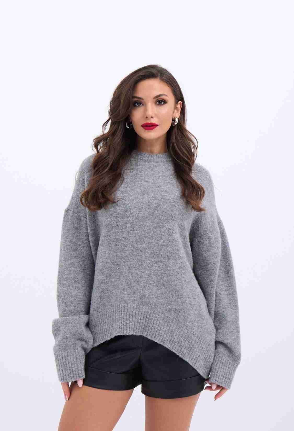 Knitwear Front Short Casual Sweater - Gray - Brand: Fame - Women & Kids, Baby Clothes Wholesale - TheBS Women