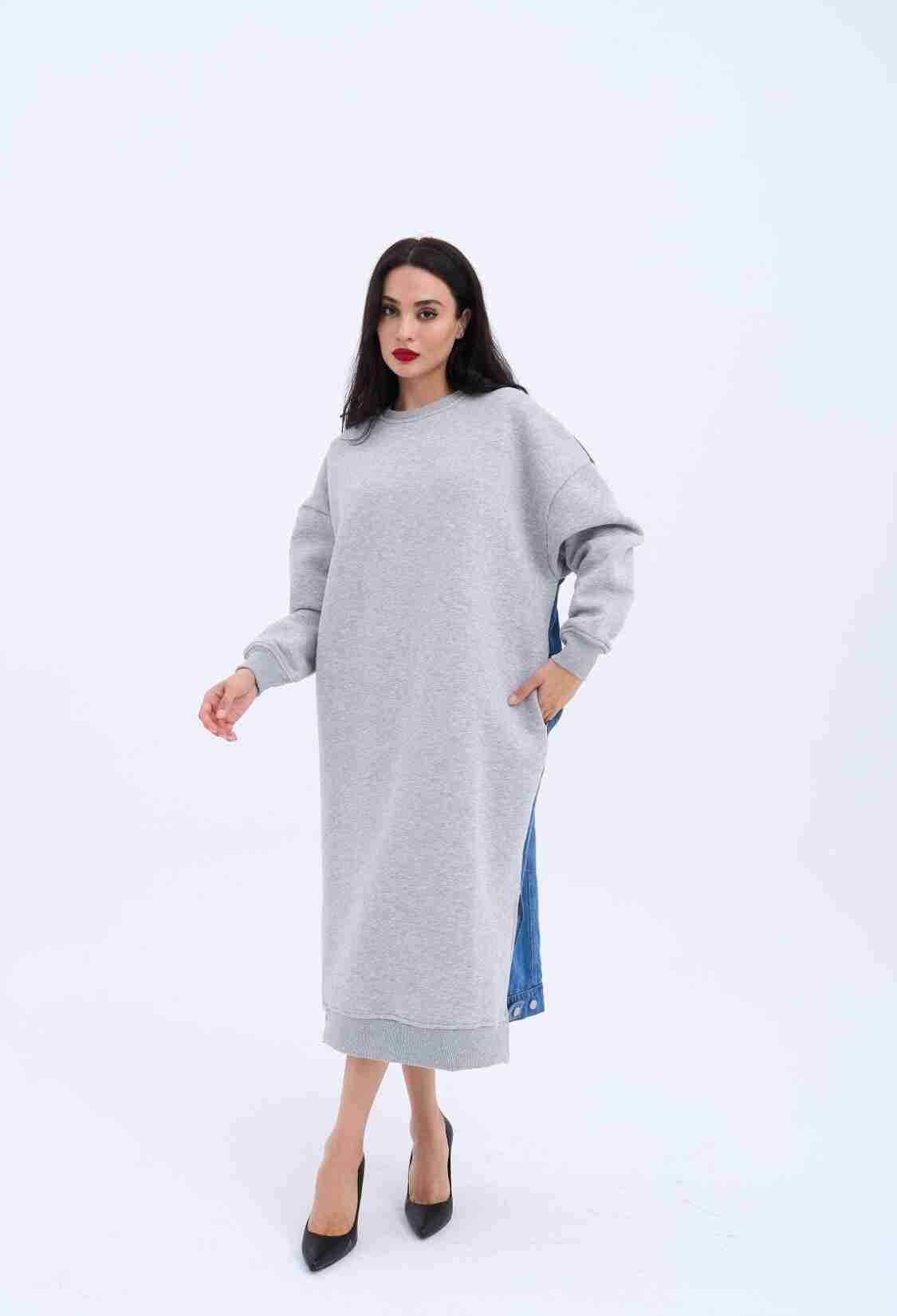 Long Sweat Dress - Gray - Brand: Fame - Women & Kids, Baby Clothes Wholesale - TheBS Women