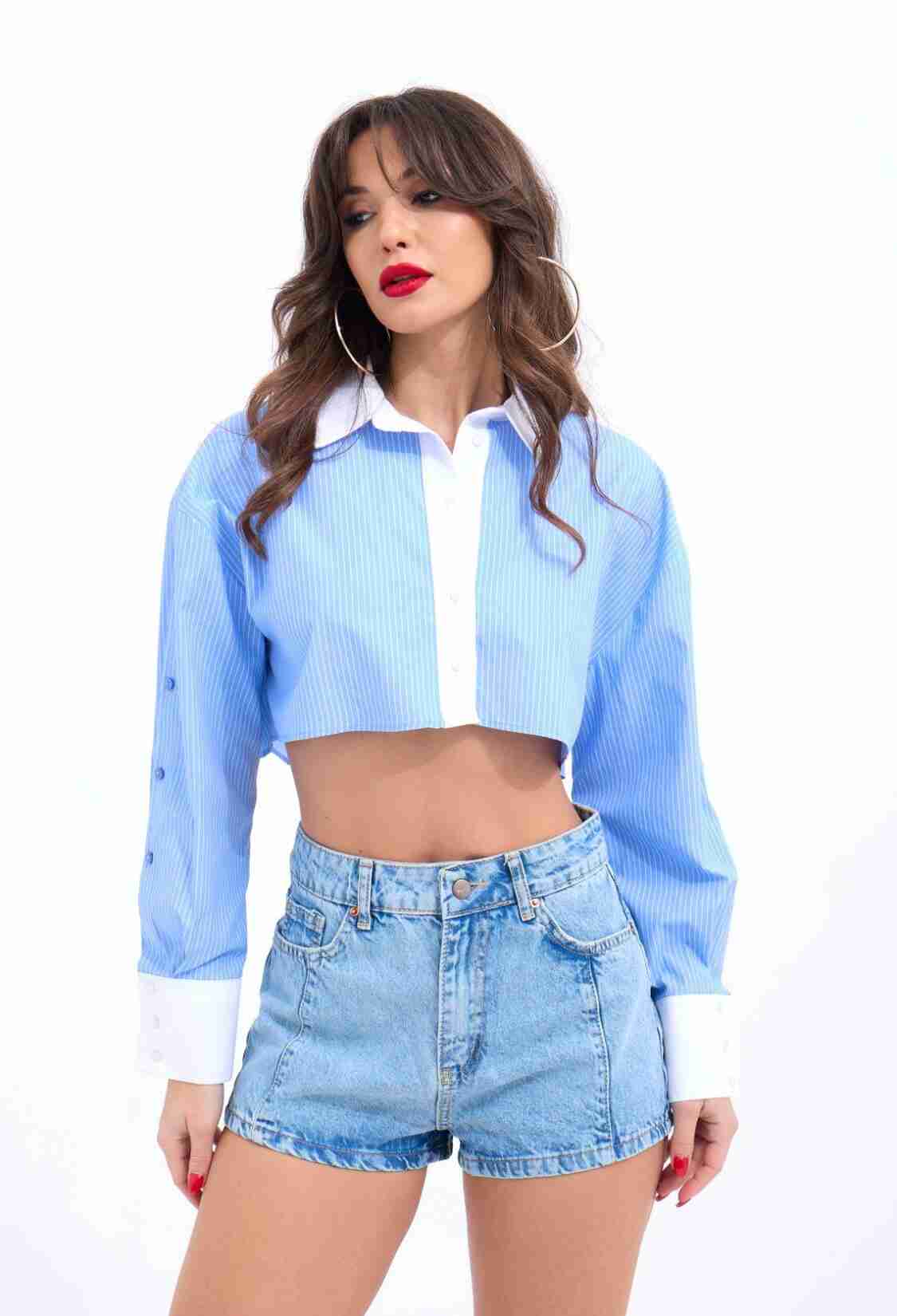 Striped Crop Shirt -& White - Brand: Fame - Women & Kids, Baby Clothes Wholesale - TheBS Women