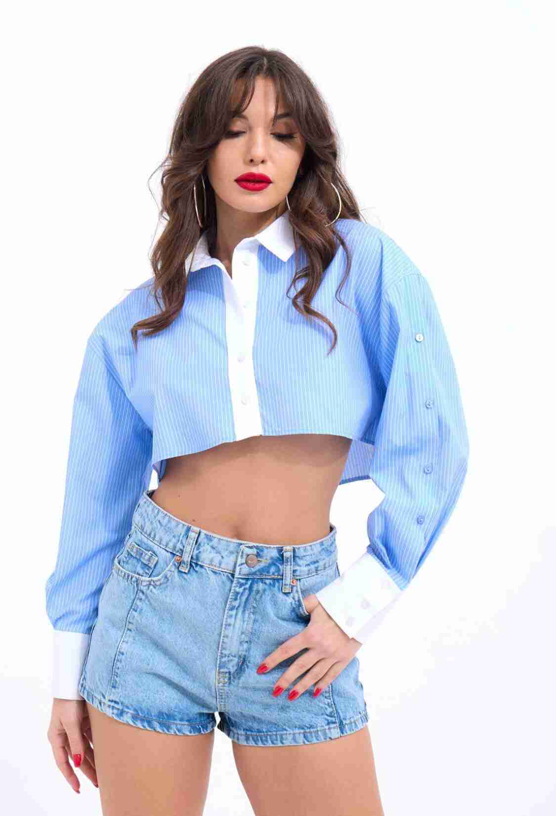 Striped Crop Shirt -& White - Brand: Fame - Women & Kids, Baby Clothes Wholesale - TheBS Women