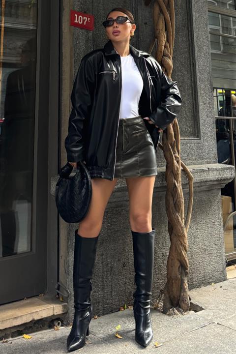 Leather Bomber Jacket - Black - Brand: Sobe Istanbul - Women & Kids, Baby Clothes Wholesale - TheBS Women