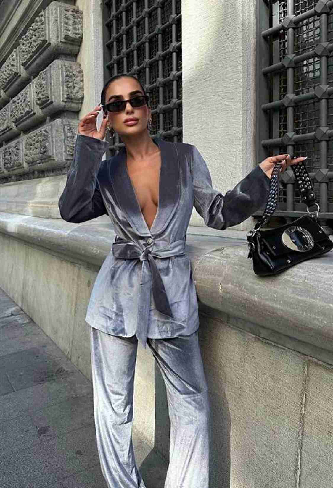 Oversize Velvet Suit - Gray - Brand: Sobe Istanbul - Women & Kids, Baby Clothes Wholesale - TheBS Women