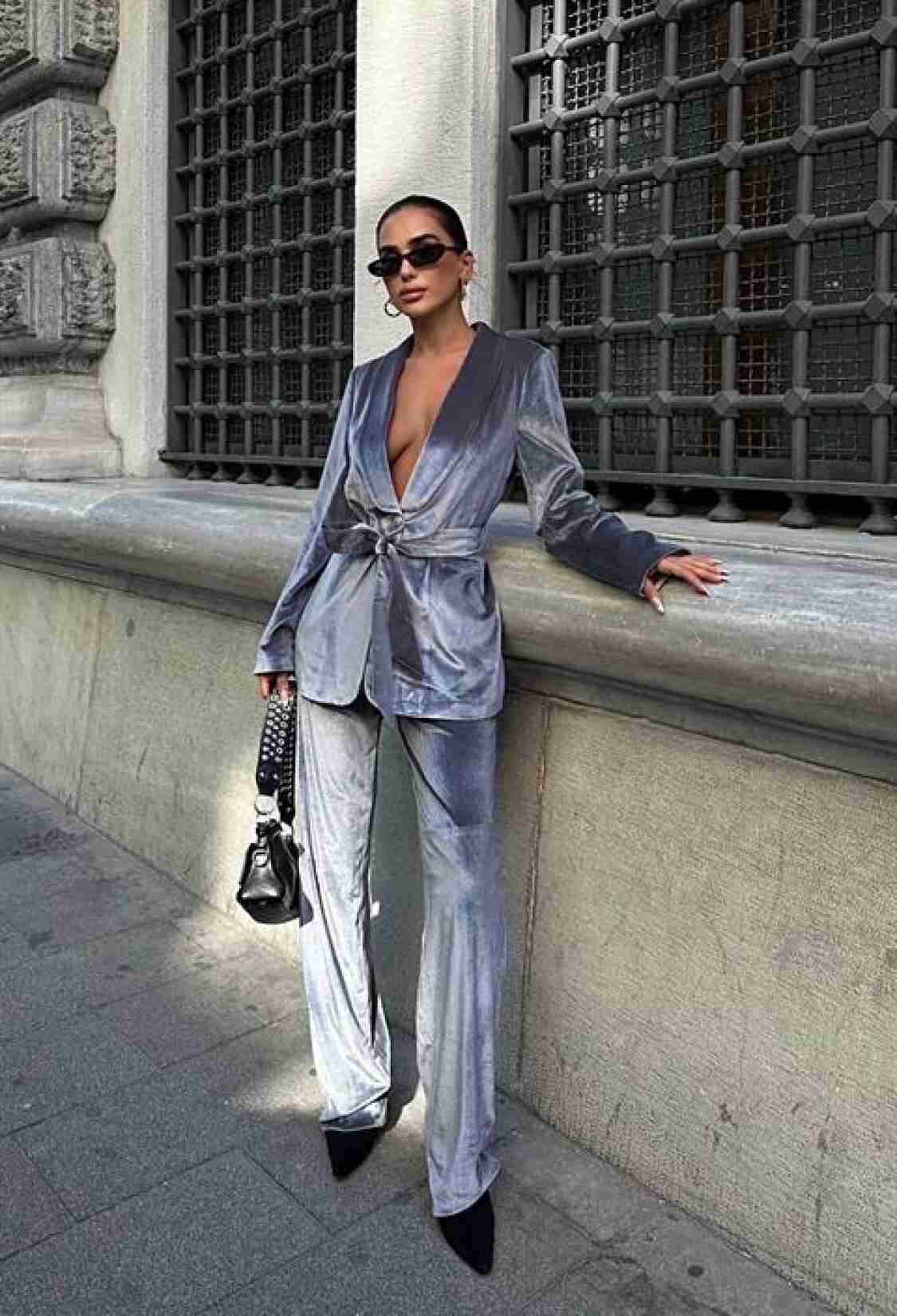 Oversize Velvet Suit - Gray - Brand: Sobe Istanbul - Women & Kids, Baby Clothes Wholesale - TheBS Women