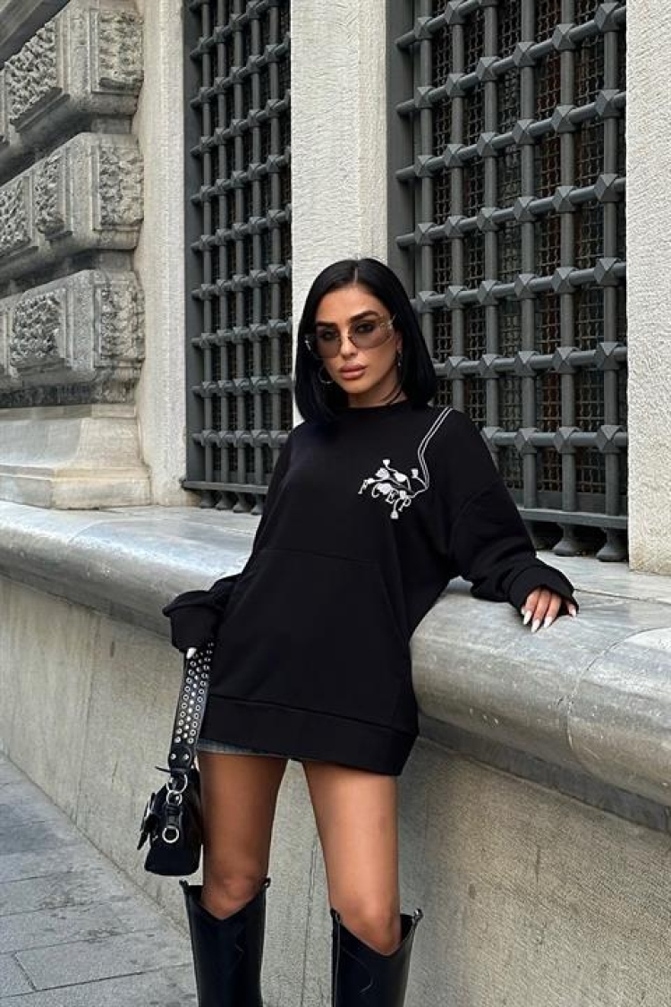 Floral Embroidered Sweatshirt - Black - Brand: Sobe Istanbul - Women & Kids, Baby Clothes Wholesale - TheBS Women