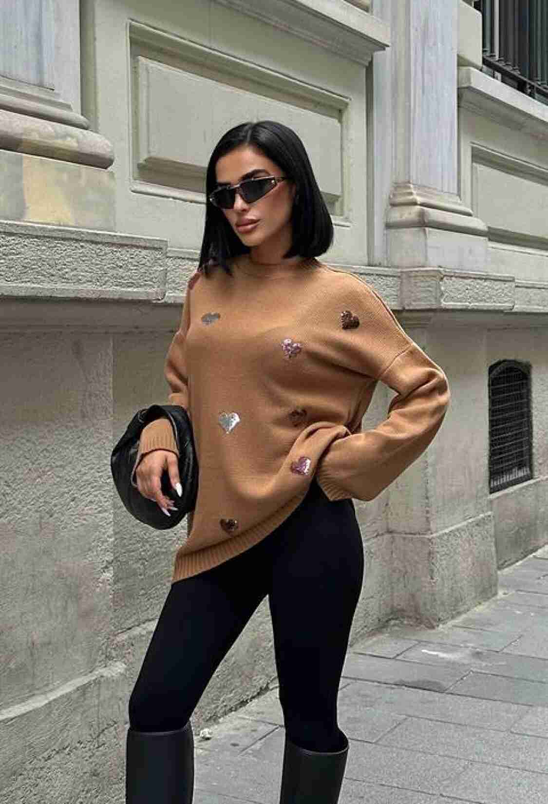Heart Patterned Knitted Sweater - Brand: Sobe Istanbul - Women & Kids, Baby Clothes Wholesale - TheBS Women