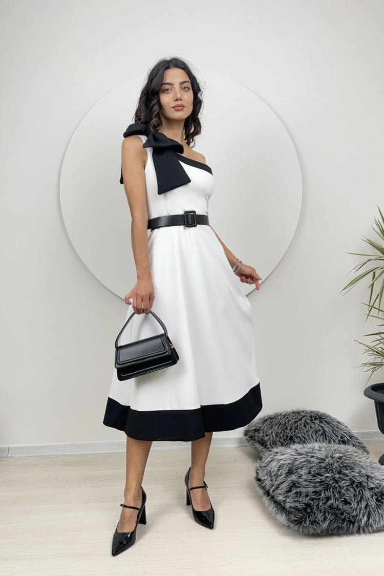 One Shoulder Bow Belted Dress - Brand: Miss Janell - Women & Kids, Baby Clothes Wholesale - TheBS Women