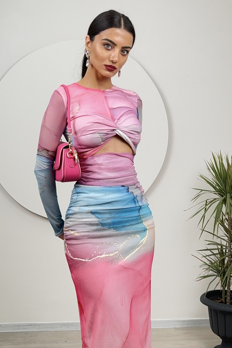 Tulle Fabric Printed Dress - Brand: Miss Janell - Women & Kids, Baby Clothes Wholesale - TheBS Women
