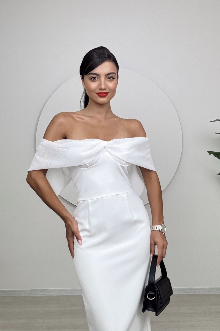Strapless Chiffon Garnished Atlas Glop Dress - Brand: Miss Janell - Women & Kids, Baby Clothes Wholesale - TheBS Women
