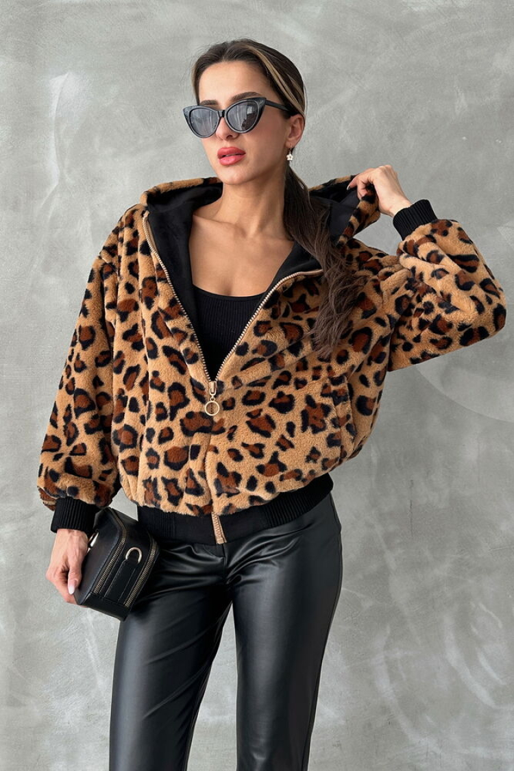 Plush Coat With Leopard Look - Brand: Topshow - Women & Kids, Baby Clothes Wholesale - TheBS Women