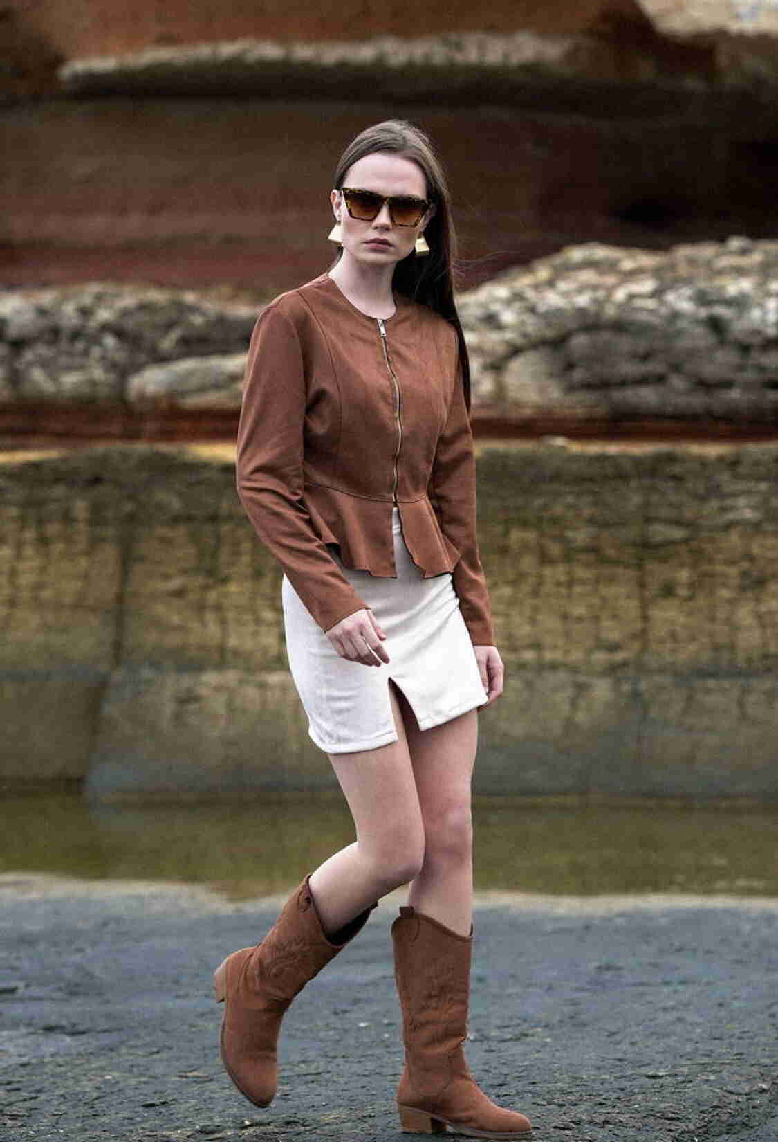 Tan Suede Zippered Wholesale Blouse - Brand: Topshow - Women & Kids, Baby Clothes Wholesale - TheBS Women
