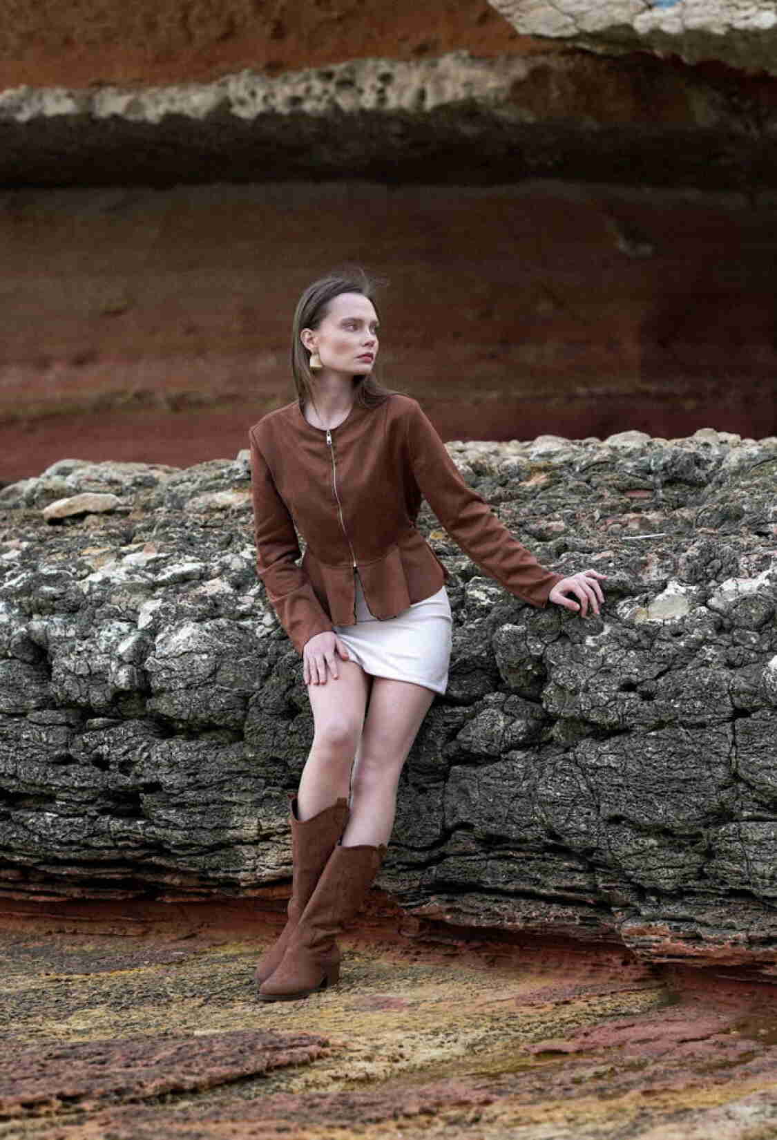 Tan Suede Zippered Wholesale Blouse - Brand: Topshow - Women & Kids, Baby Clothes Wholesale - TheBS Women