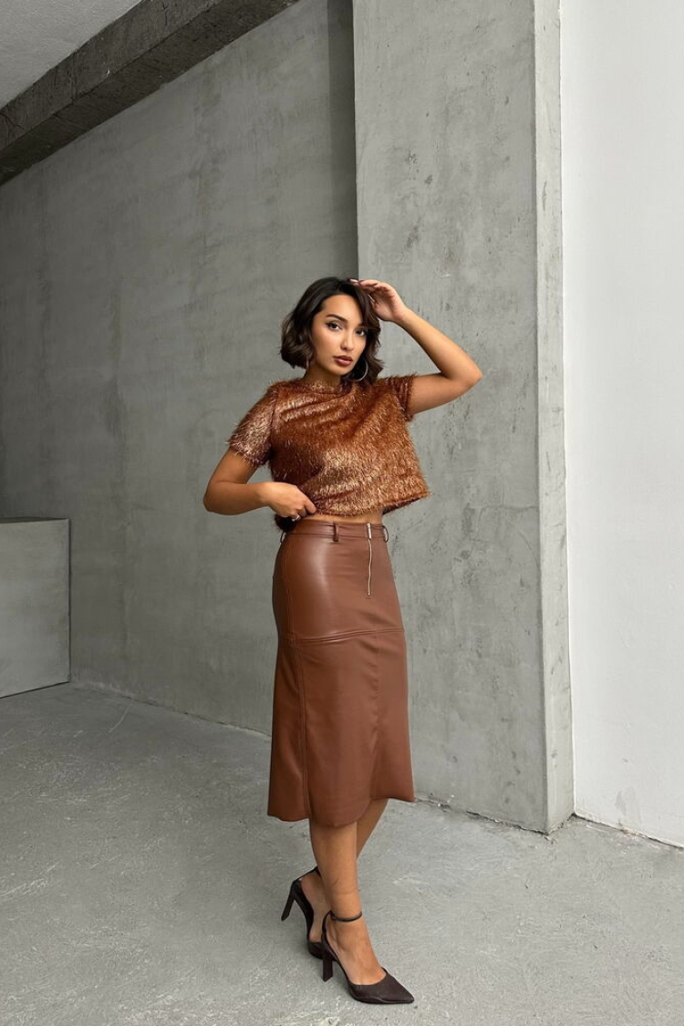 Tan Leather Skirt - Brand: Topshow - Women & Kids, Baby Clothes Wholesale - TheBS Women